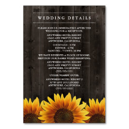 Hochzeitsempfang für Sonnenblumen + Unterkunftskar Tischnummer
