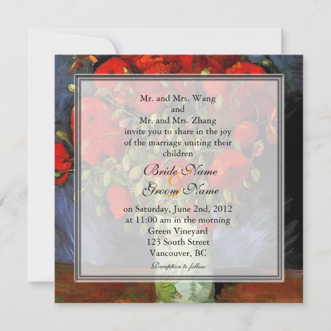 Hochzeitsempfang für Vintage Blumenmohnchen Einladung (Vorderseite)