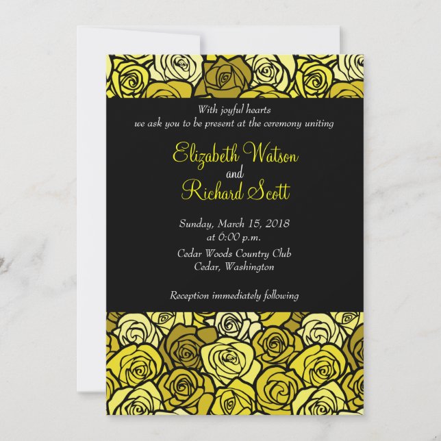 Hochzeitsempfang für Vintage Gelbe Rosen Einladung (Vorderseite)