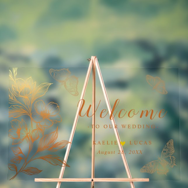 Hochzeitsempfang "Goldene Blüten der Liebe" Acrylschild (Neutral)