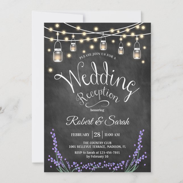 Hochzeitsempfang - Halbpension Lavendel & Lights Einladung (Vorderseite)
