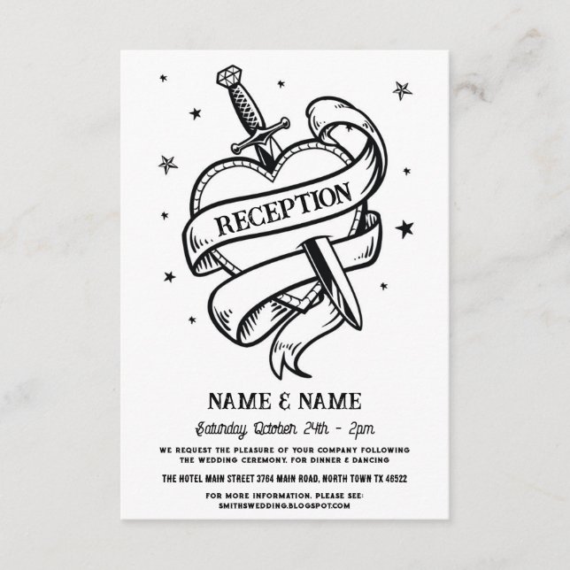 Hochzeitsempfang Herz Messer Tattoo Traditionell Begleitkarte (Vorderseite)