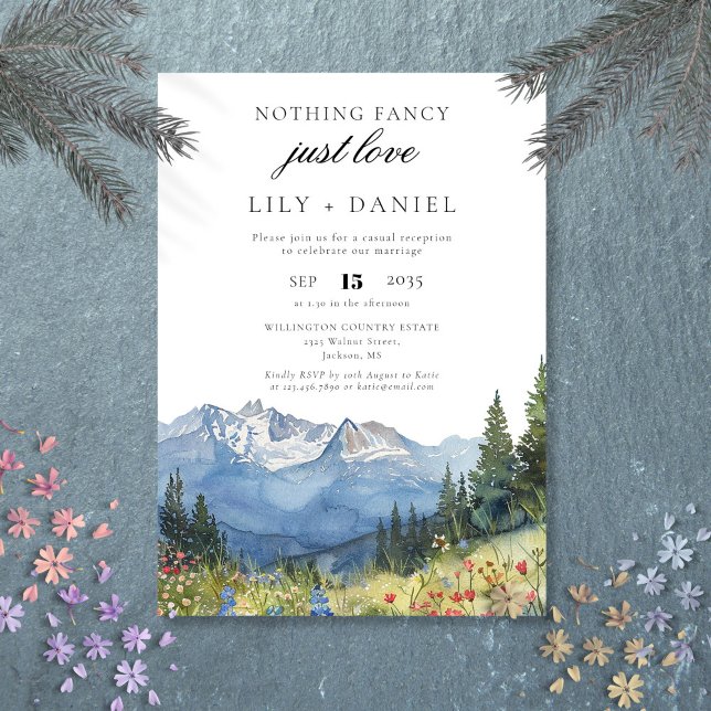 Hochzeitsempfang im Wasserfarbengebirge Einladung (Elopement Watercolor Mountain Wedding Reception Invitation)