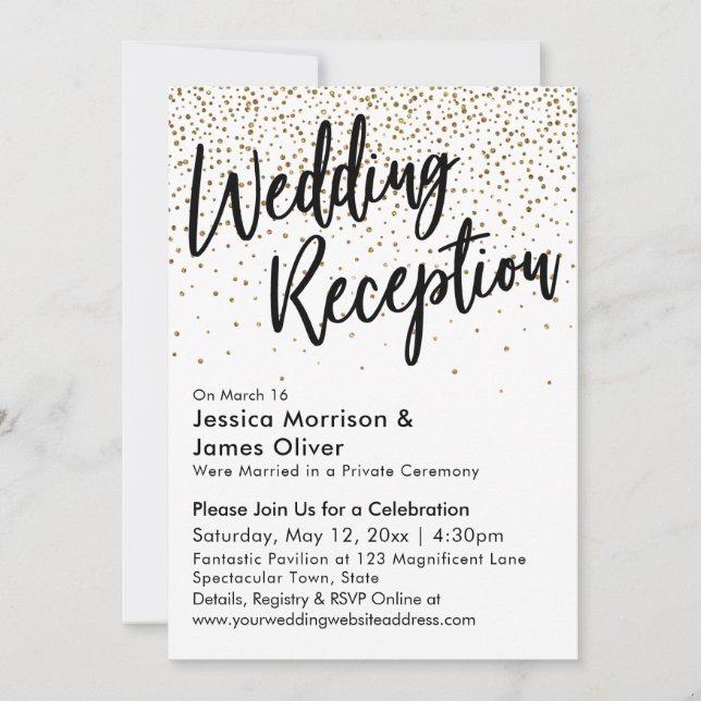 Hochzeitsempfang, Imitate Gold Glitzer Confetti Einladung (Vorderseite)