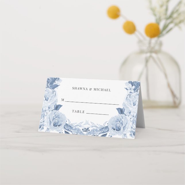 Hochzeitsempfang in Blau und Weiß Platzkarte (Vorderseite)