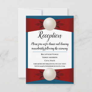 Hochzeitsempfang in Burgund und Blue Pearl Ribbon Einladung