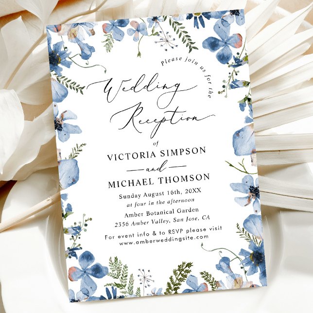 Hochzeitsempfang in Dusty Blue Modern Floral Einladung (Von Creator hochgeladen)
