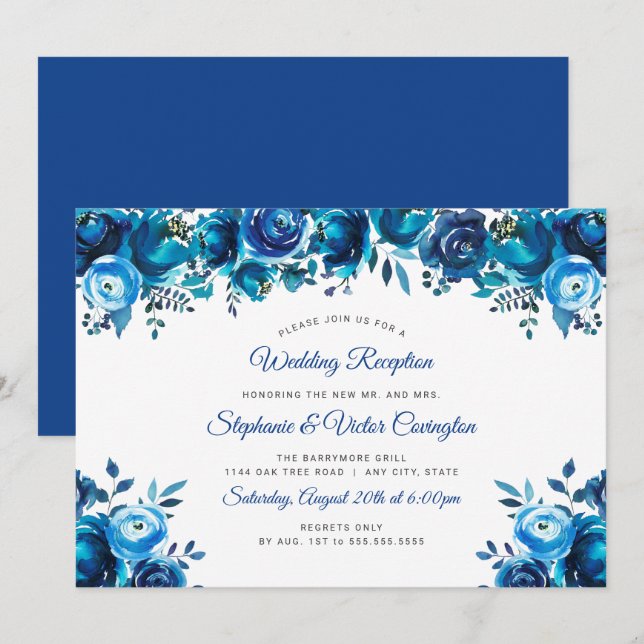 Hochzeitsempfang in Indigoblau Einladung (Vorne/Hinten)