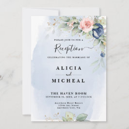 Hochzeitsempfang in Navy Blue & Blush Pink Blume Einladung
