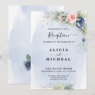 Hochzeitsempfang in Navy Blue & Blush Pink Blume Einladung