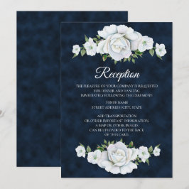 Hochzeitsempfang in Navy Blue mit White Floral Einladung