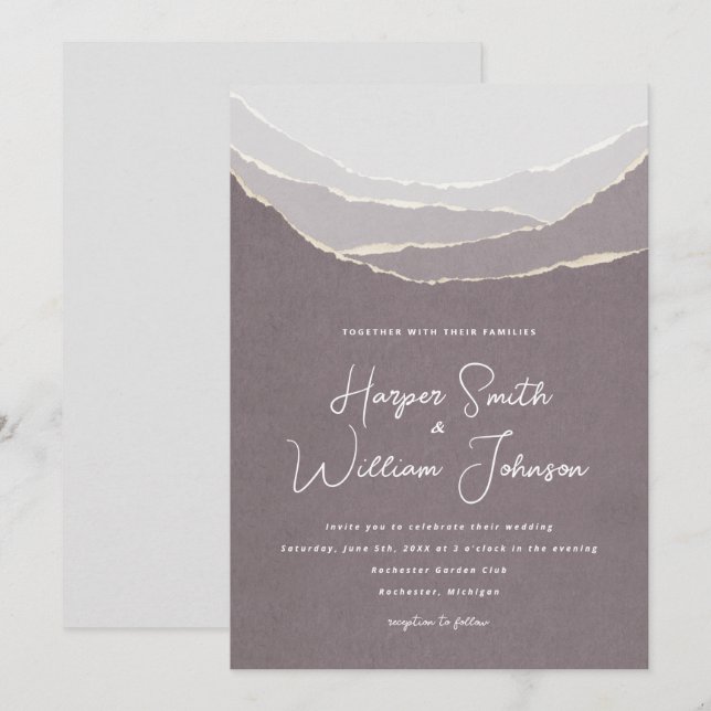 Hochzeitsempfang in rosa zerrissenen Papierbergen Einladung (Vorne/Hinten)