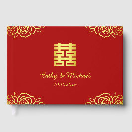 Hochzeitsempfang in Rot-Gold der Rose Gästebuch