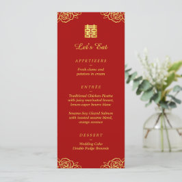 Hochzeitsempfang in Rot-Gold der Rose Menükarte