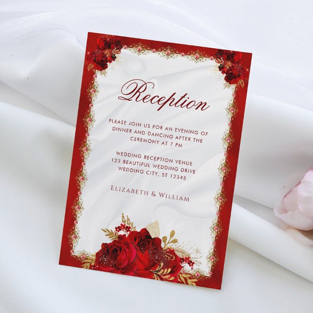 Hochzeitsempfang in Rot und Gold Begleitkarte (Von Creator hochgeladen)
