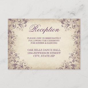 Hochzeitsempfang-Karten mit lila Flourish im Vinta Begleitkarte