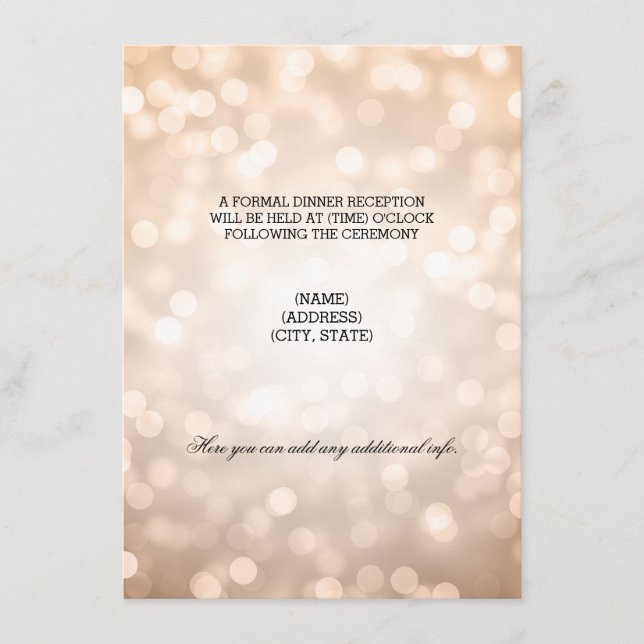 Hochzeitsempfang Kupferleuchten Glitzer Begleitkarte (Vorderseite)