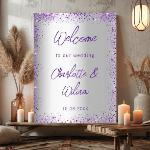 Hochzeitsempfang lila Glitzer Poster