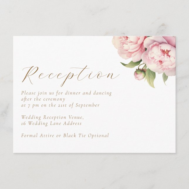Hochzeitsempfang mit elegantem Blush Begleitkarte (Vorderseite)