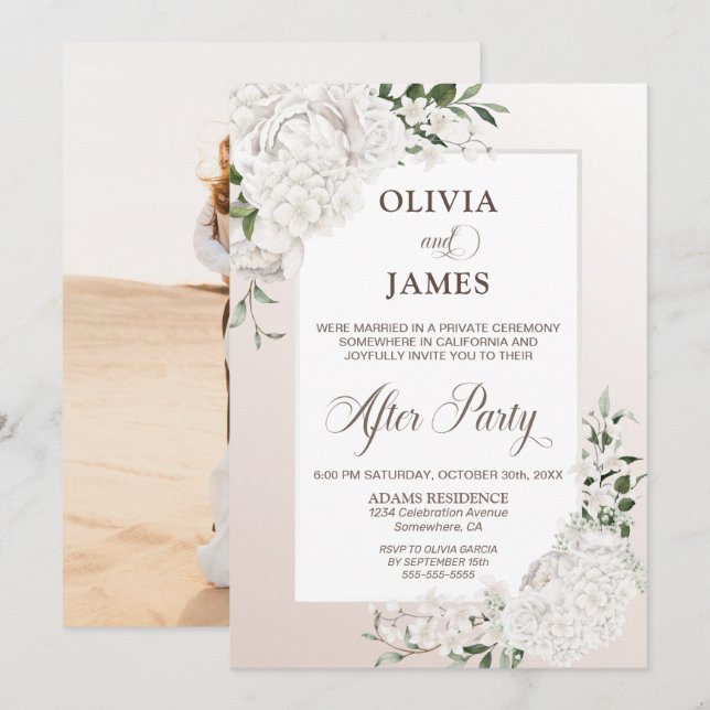 Hochzeitsempfang mit weißem Foto Einladung (Vorne/Hinten)