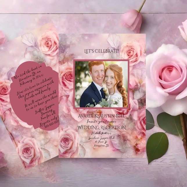 Hochzeitsempfang nach Party Feier Rosa Mitteilungskarte (Von Creator hochgeladen)
