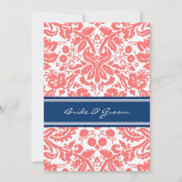 Hochzeitsempfang nur Blauer KorallenDamast Einladung