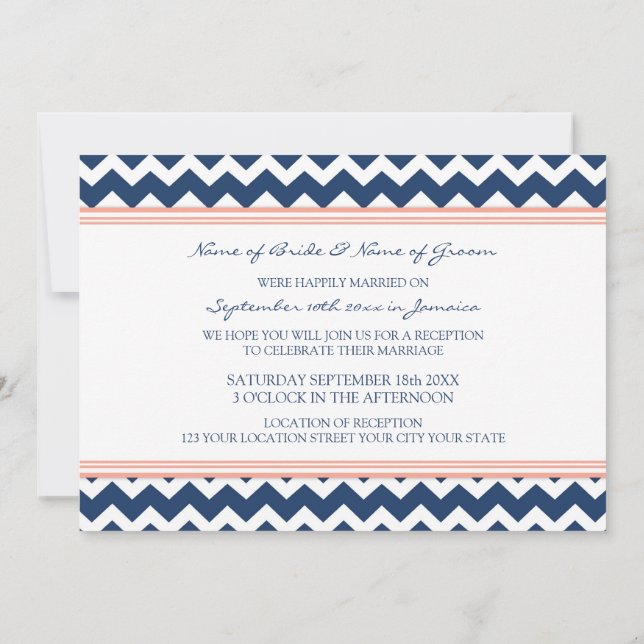 Hochzeitsempfang nur Coral Blue Zickzack Einladung (Rückseite)