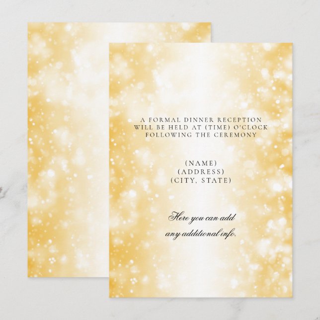 Hochzeitsempfang nur goldene Glanzlichter Einladung (Vorne/Hinten)