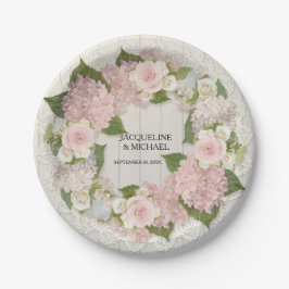 Hochzeitsempfang Pink Hydrangea Rose Spitzen in Ho Pappteller