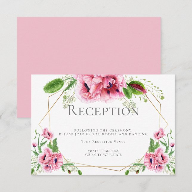 Hochzeitsempfang | Pink Watercolor Poppies Einladung (Vorne/Hinten)