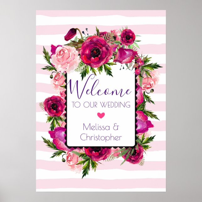 Hochzeitsempfang Rose & Poppy Bouquet Poster (Vorne)