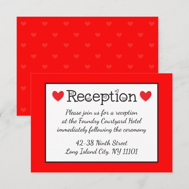 Hochzeitsempfang Rotes Herz - Schwarz, Weiß, Rot Einladung (Vorne/Hinten)