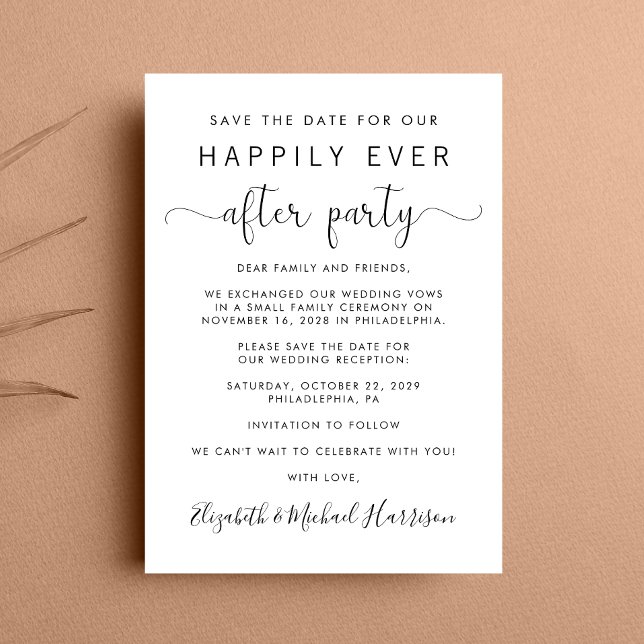 Hochzeitsempfang Save the Date Ankündigung (A chic save the date announcement for a reception to celebrate your elopement or private wedding )