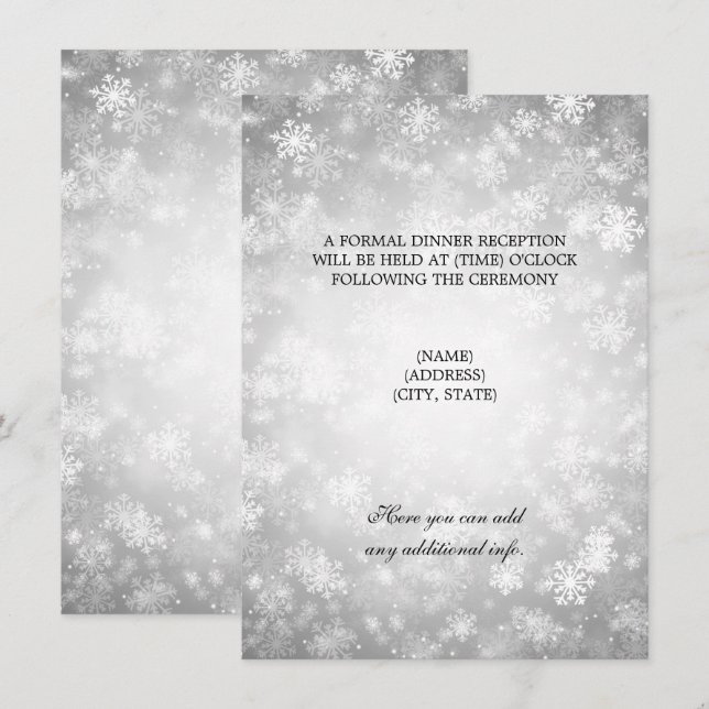 Hochzeitsempfang Silberner Winter Wonderland Einladung (Vorne/Hinten)