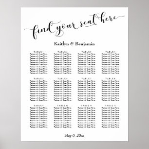 Hochzeitsempfang Sitzordnung in weißer Typografie Poster