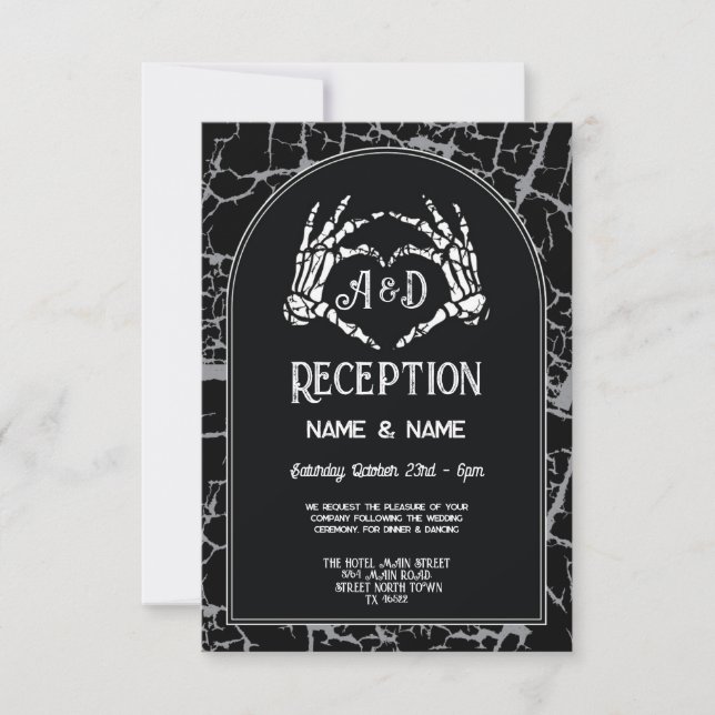 Hochzeitsempfang Skeleton Herz Hand Halloween Einladung (Vorderseite)