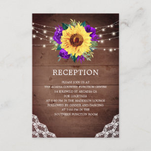 Hochzeitsempfang Sonnenblume Lila Rose Spitze Begleitkarte