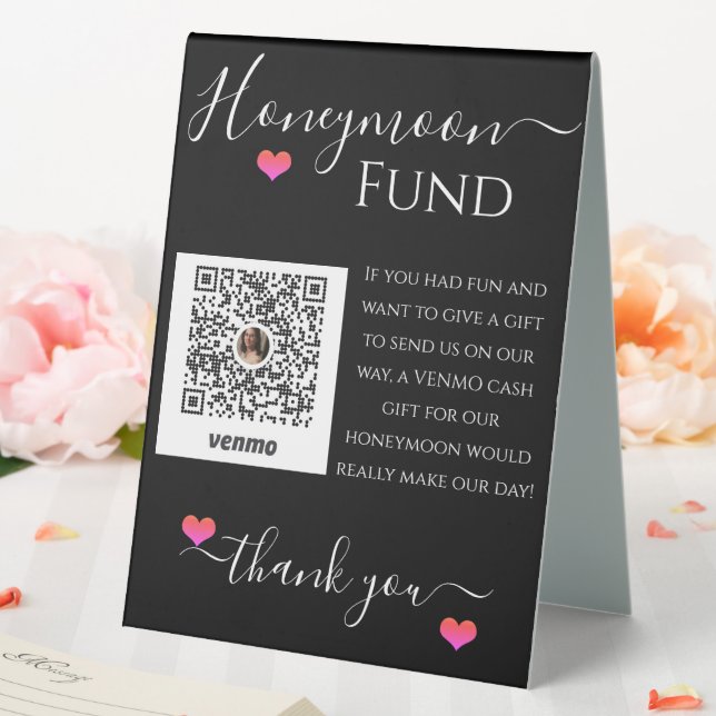 Hochzeitsempfang Venmo Honeymoon Fond-Zeichen Tischaufsteller (In Situ (Hochzeit))