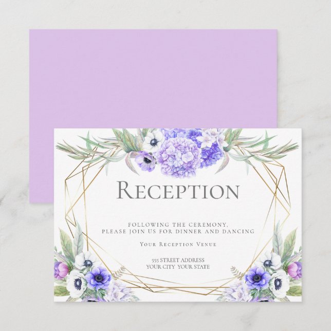 Hochzeitsempfang | Violet Anemone Floral Bouquet Einladung (Vorne/Hinten)