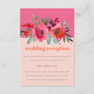 Hochzeitsempfang von Boho Hot Pink Watercolor Begleitkarte