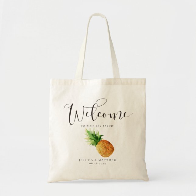 Hochzeitsempfang Wasserfarbe Tropische Ananas Tragetasche (Vorne)