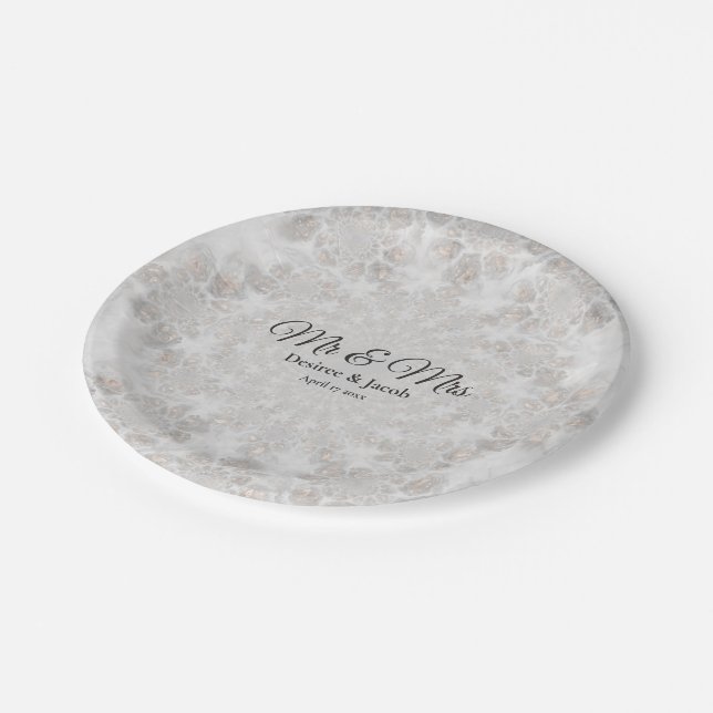 Hochzeitsempfang Weißes Silver Gold Einfaches Eleg Pappteller (Schrägansicht)