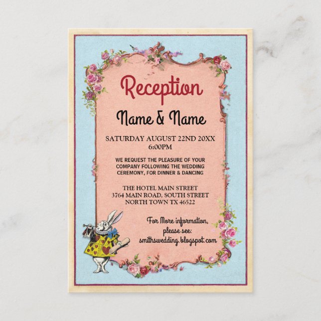Hochzeitsempfang Wunderland Blume Kaninchen Begleitkarte (Vorderseite)