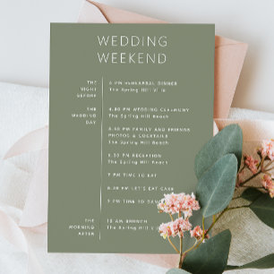 Hochzeitsempfang. Zeitachse "Sage green Weekend" Einladung