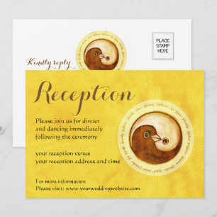 Hochzeitsempfangseinladung. Goldene YinYang-Tauben Einladung
