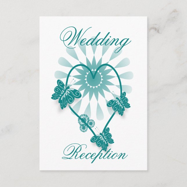 Hochzeitsempfangskarte Aquamarine Schmetterlinge Begleitkarte (Vorderseite)