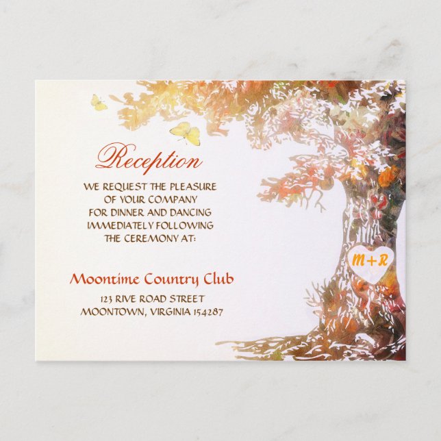Hochzeitsempfangskarte - bunter Baum Einladungspostkarte (Vorderseite)
