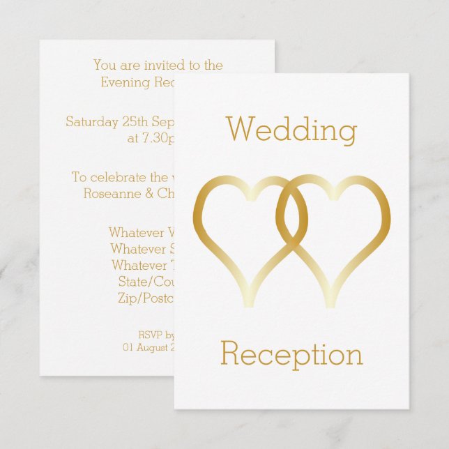 Hochzeitsempfangskarte Gold Herzen Begleitkarte (Vorne/Hinten)