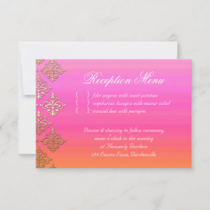 Hochzeitsempfangskarte Indischer Damast Rosa Orang RSVP Karte