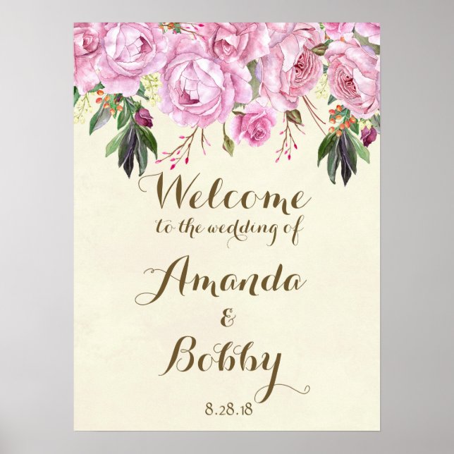 Hochzeitsempfangsschild lilac floral lavender poster (Vorne)